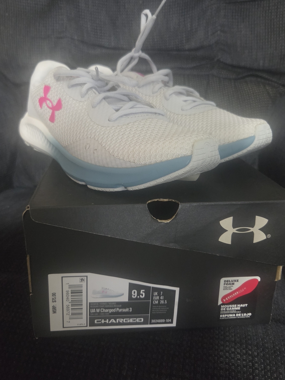 Under Armour Women Charged Pursuit 3 Running Shoes - White / Pink /Blue Size 9.5